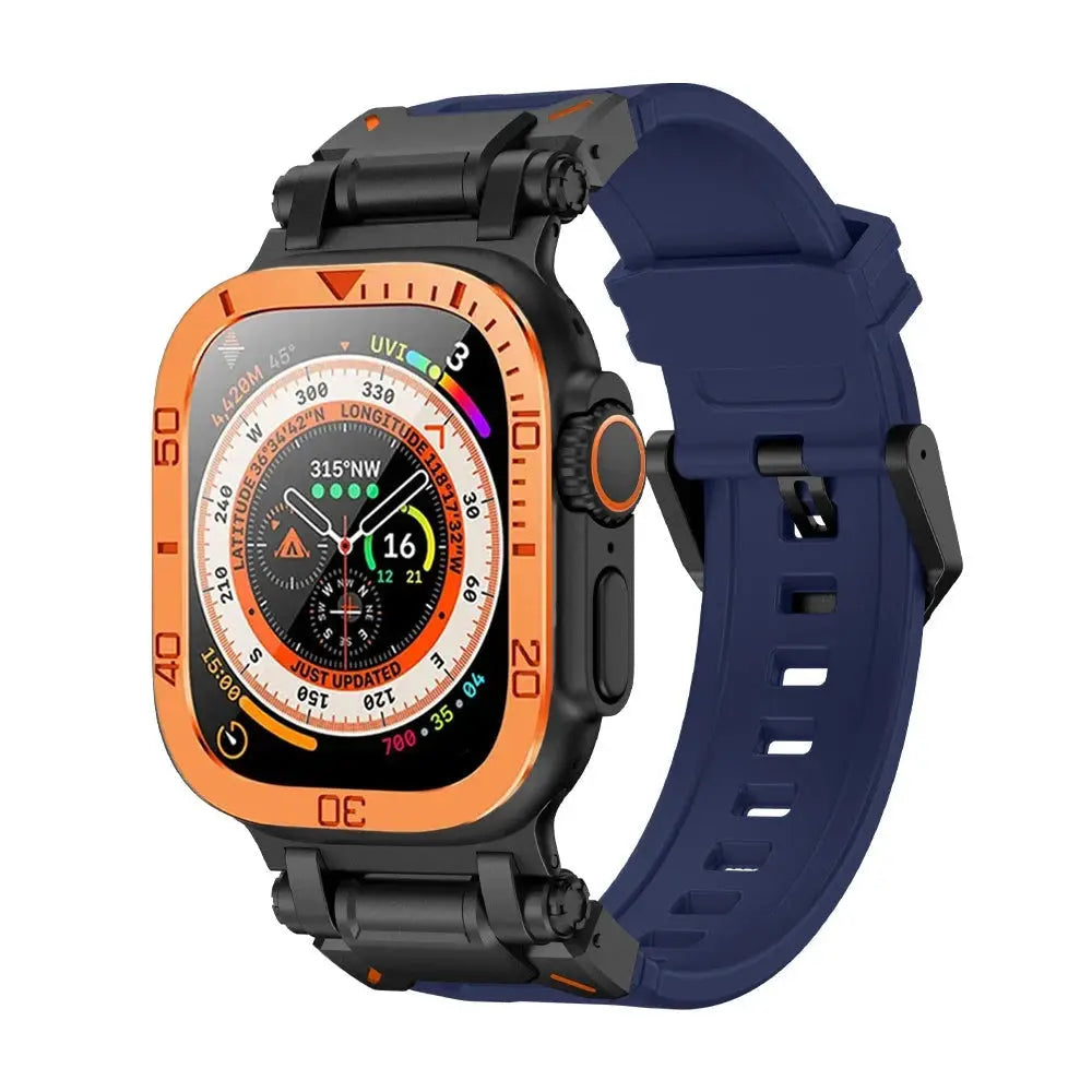 Rugged Apple Watch Ultra 49mm with Armor Silicon Band and Metal Case for maximum protection.