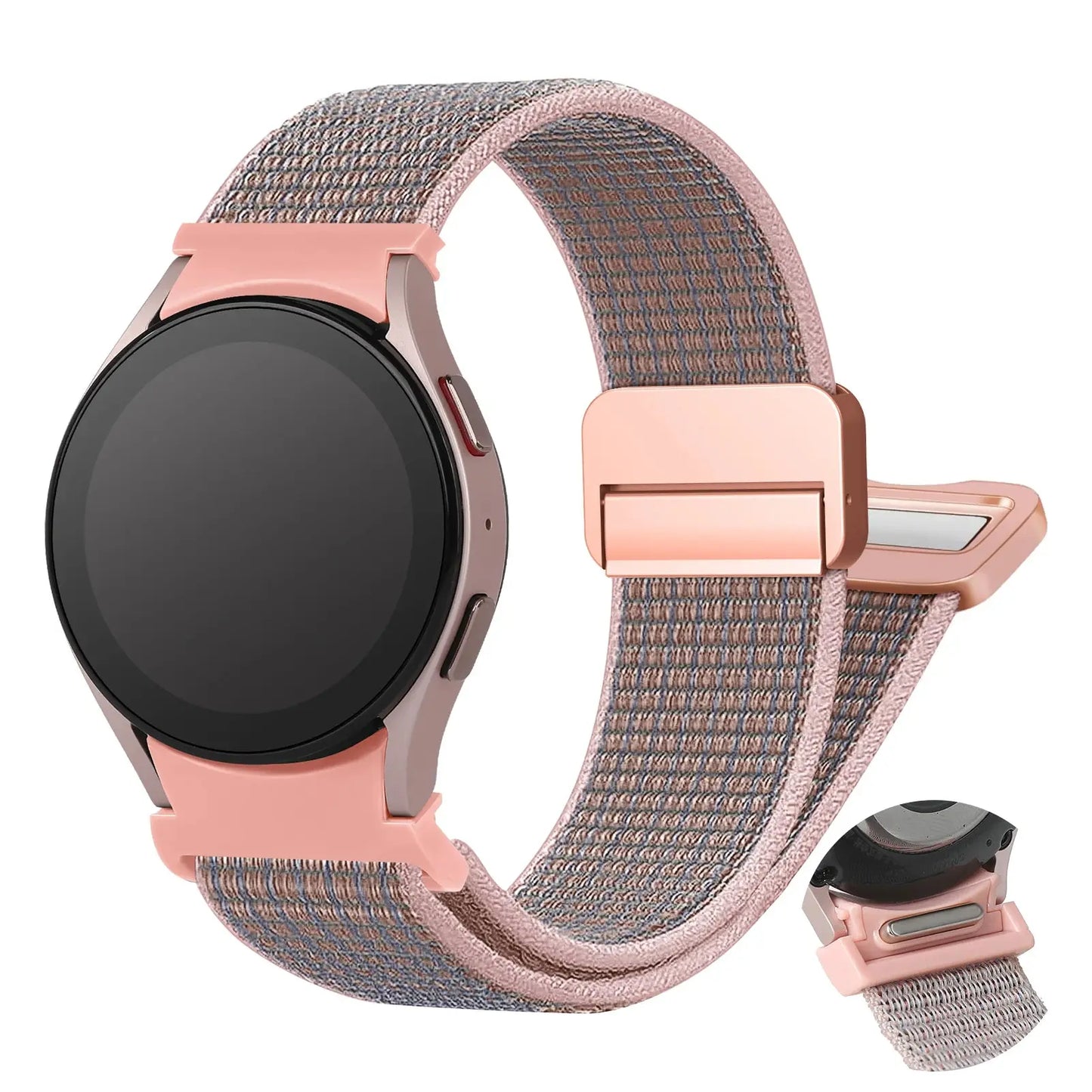 Magnetic nylon sports band for Samsung Galaxy Watch 4, 5, 6, 7, stylish and breathable design with secure magnetic buckle.