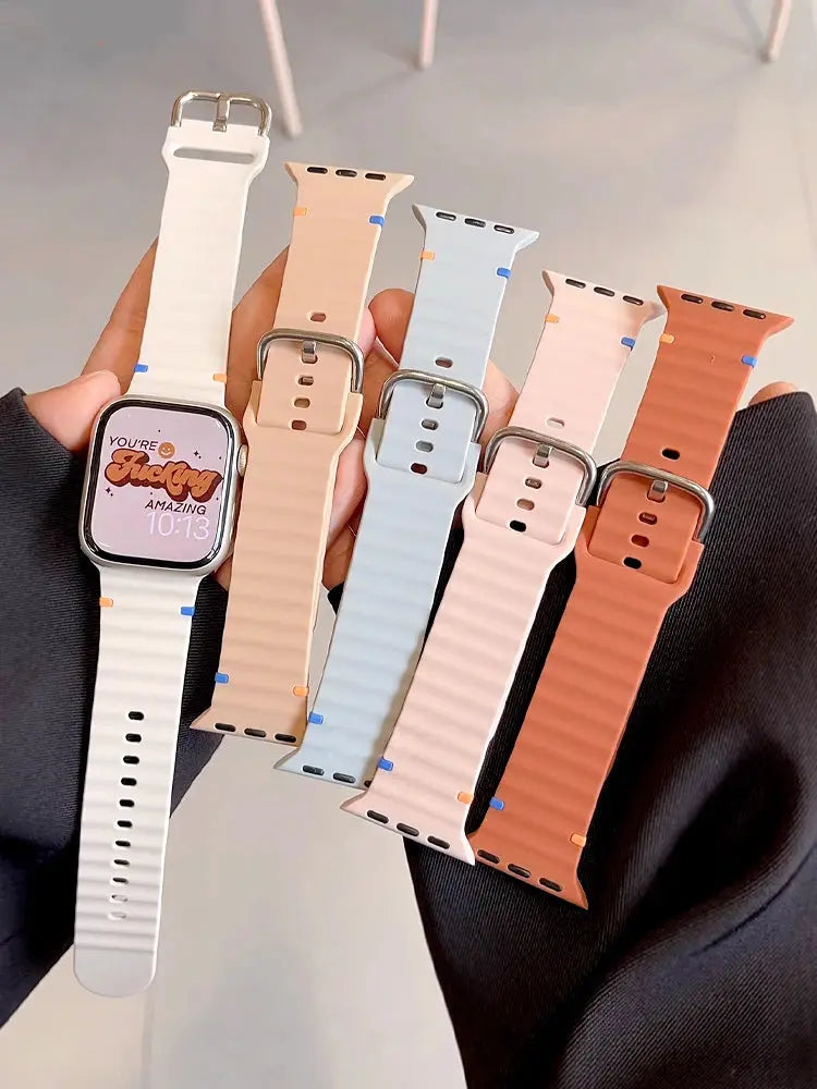 Silicone sports straps for Apple Watch in various colors, offering style and comfort for daily wear and workouts.