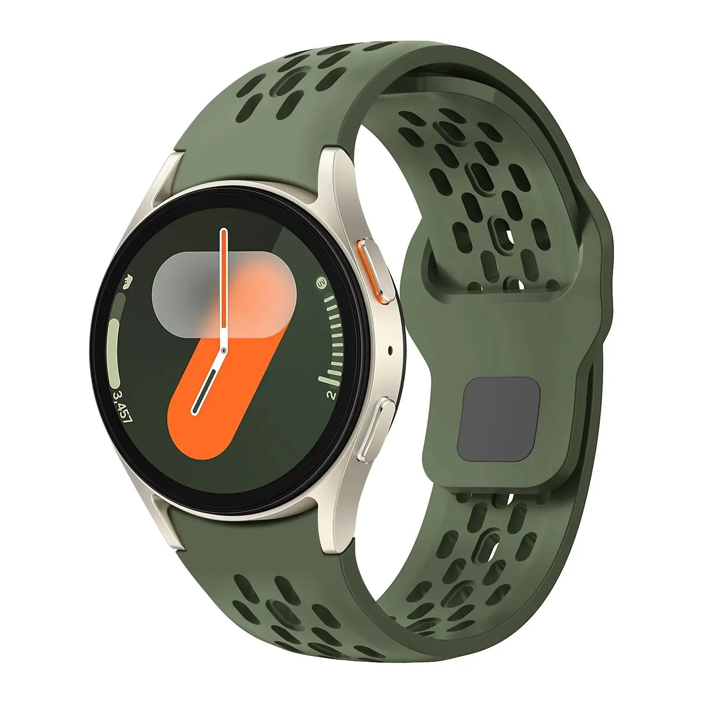 Sport silicone breathable band for Samsung Galaxy Watch, featuring a green design and ventilation holes for comfort.