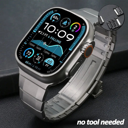 Lux Quick Fit Metal Band for Apple Watch with sleek design, no-tool attachment, and vibrant display.