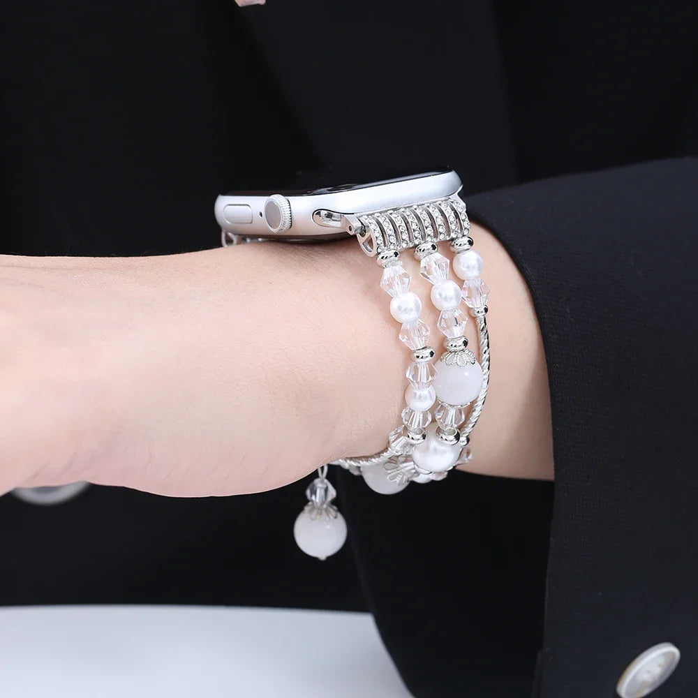 Pearl Beaded Apple Watch Band – Elegant Jewelry Bracelet Strap