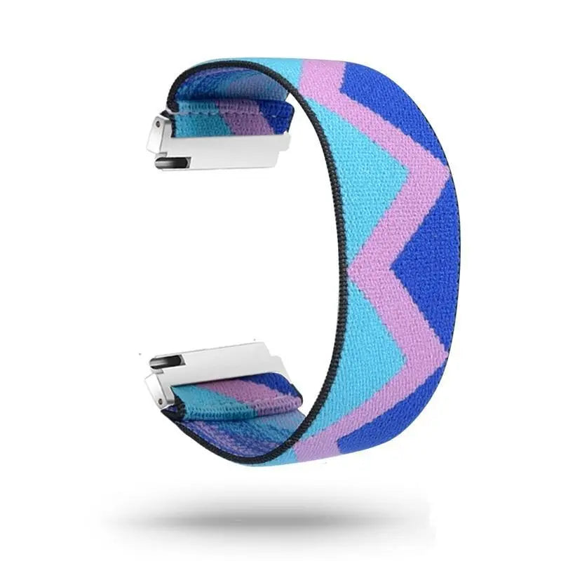 Colorful zigzag scrunchie strap for Fitbit Versa/Versa 2, elastic nylon band for personalized style.