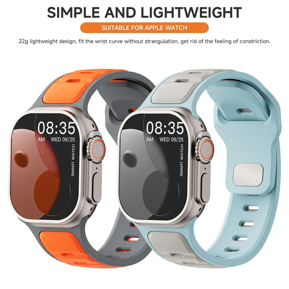 Trendy Rugged Silicon Dual Tone Sports Bands for Apple Watch, soft, durable, lightweight design with quick clasp.