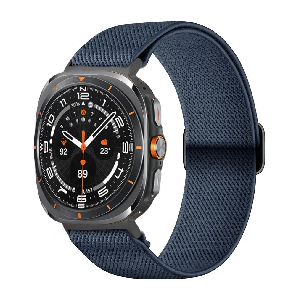 Elastic bands for Samsung Galaxy Watch Ultra in navy, offering waterproof, breathable, and adjustable fit for comfort.