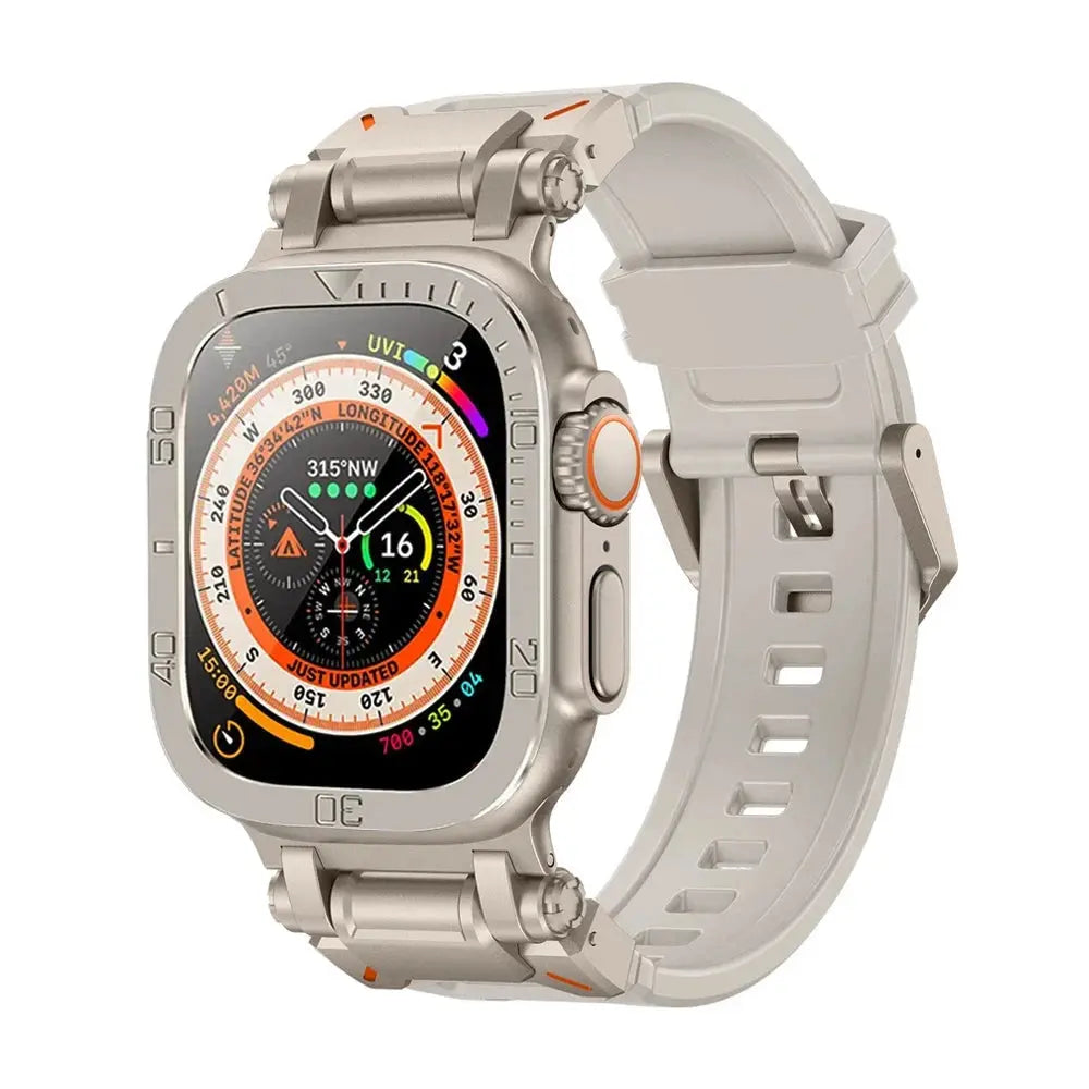 Rugged Apple Watch Ultra 49mm with premium silicon band and metal case for ultimate protection and style.
