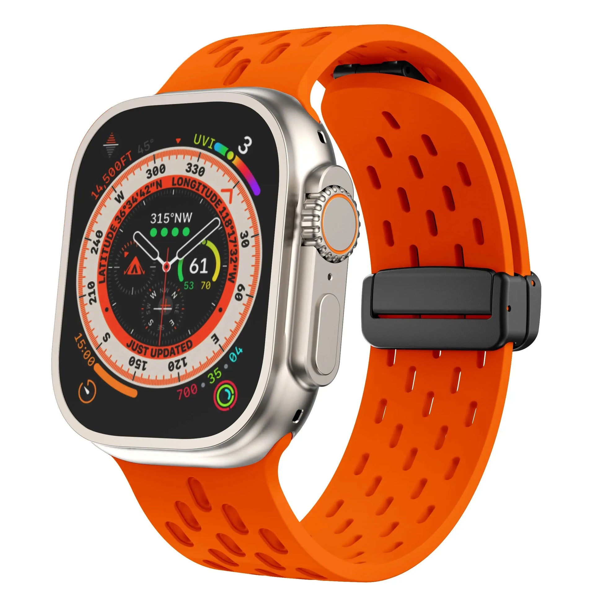 Breathable silicone magnetic clasp band for Apple Watch, featuring airflow holes and a secure fit for active lifestyles.