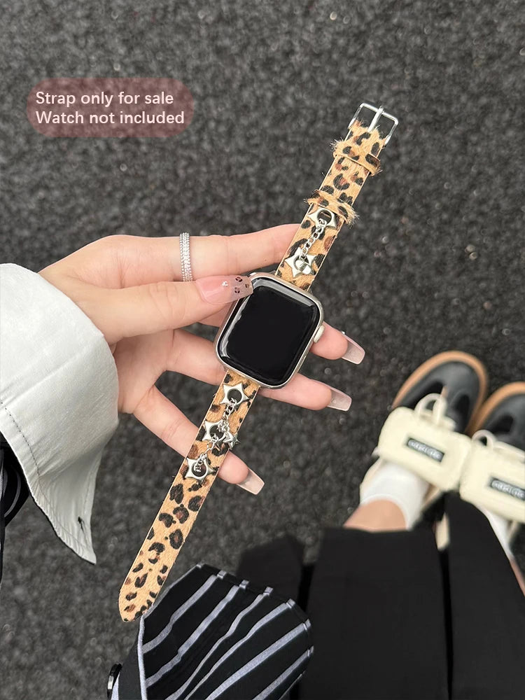 Ciara Leather Apple Watch Band for Women – Leopard Metal Bracelet