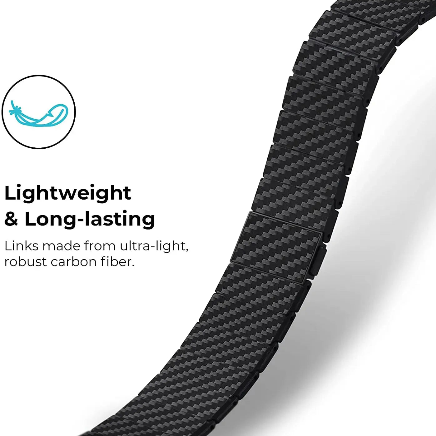 Lightweight carbon fiber strap for Apple Watch, showcasing durability and comfort in a sleek design.