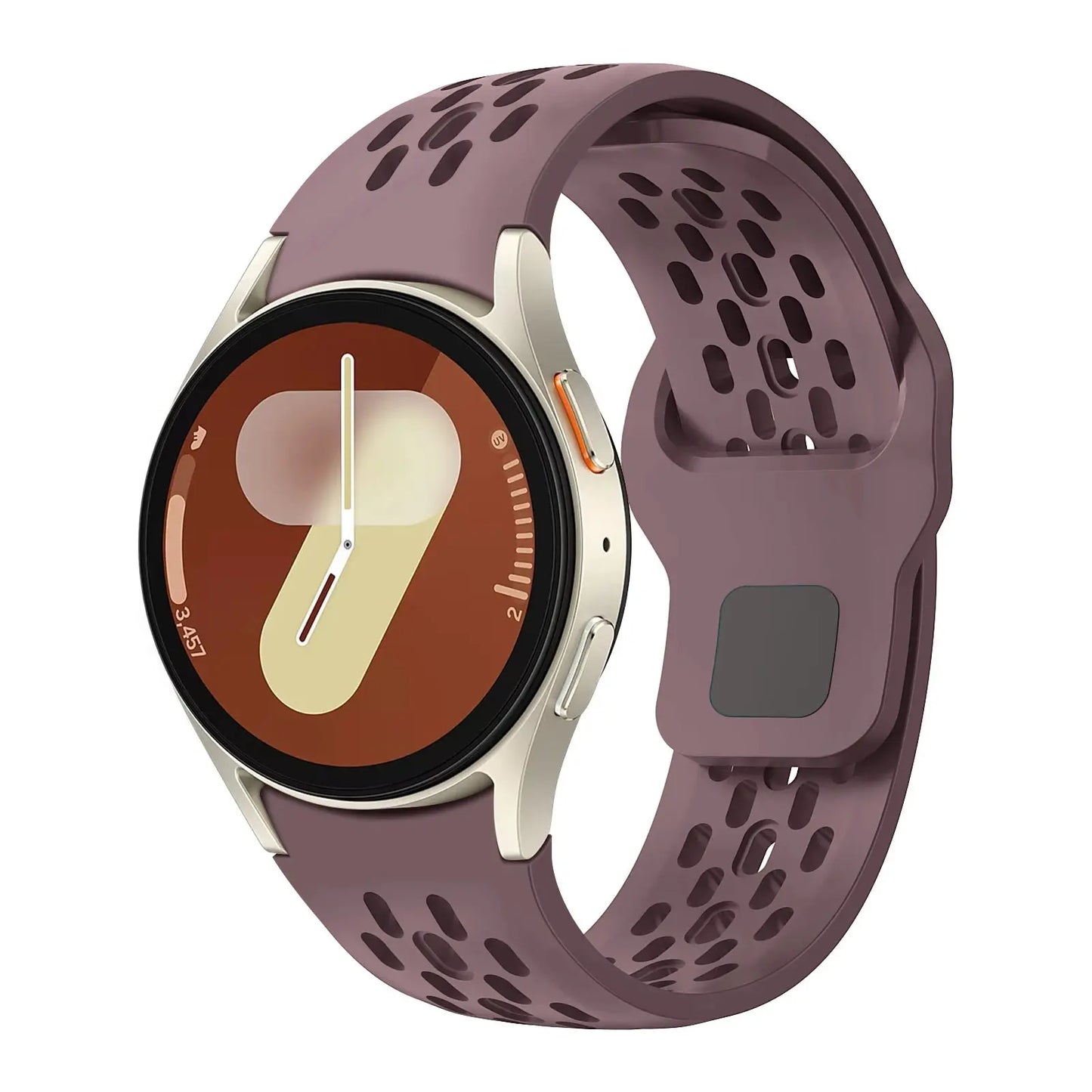 Sport silicone breathable band on Samsung Galaxy Watch with a stylish design for maximum comfort and ventilation.