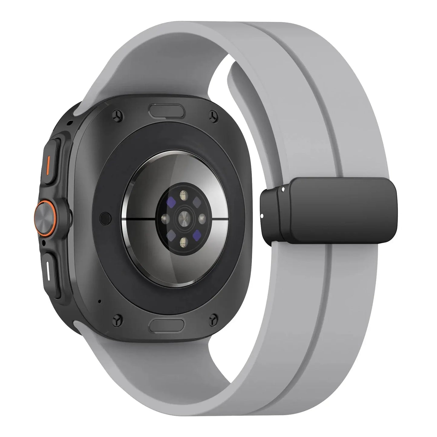 Magnetic Silicon Loop for Samsung Galaxy Watch Ultra in grey, featuring magnetic folding buckle and sleek design.