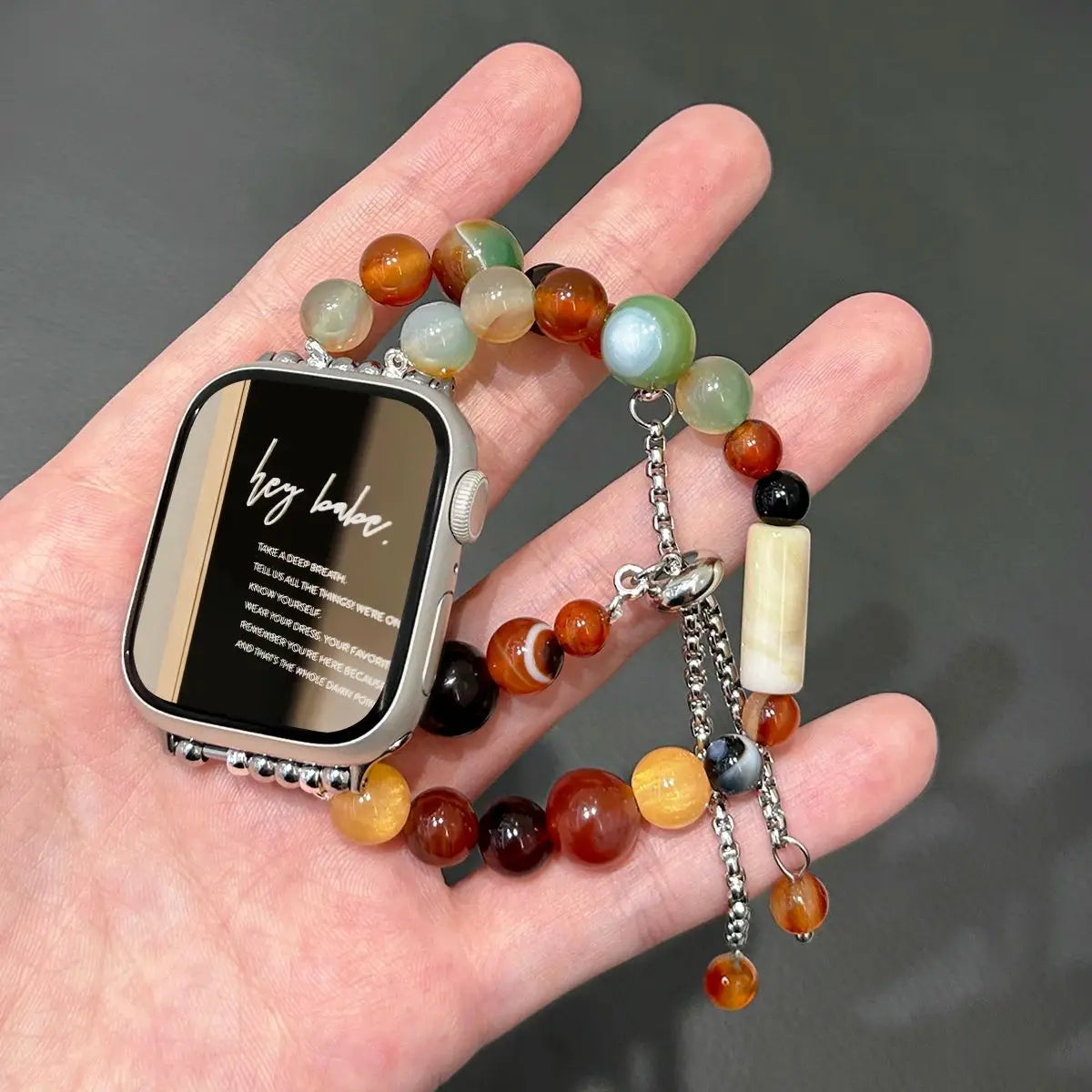 Natural Beaded Apple Watch Band – Adjustable Resin Bracelet