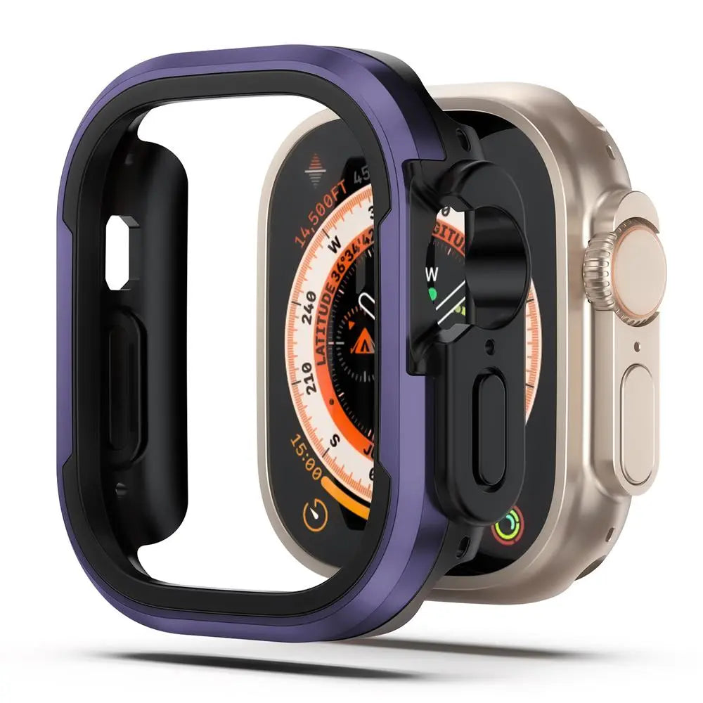 Heavy duty shockproof case for Apple Watch featuring aluminum alloy frame and TPU bumper for ultimate protection.