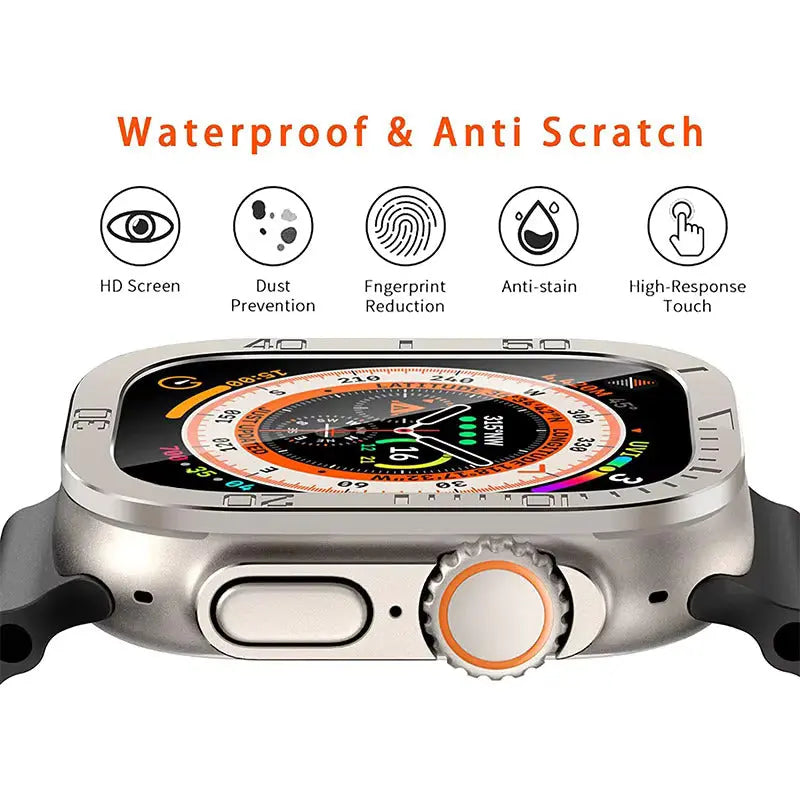 Rugged Apple Watch Ultra with HD screen, waterproof feature, and anti-scratch protection in a stylish metal case.