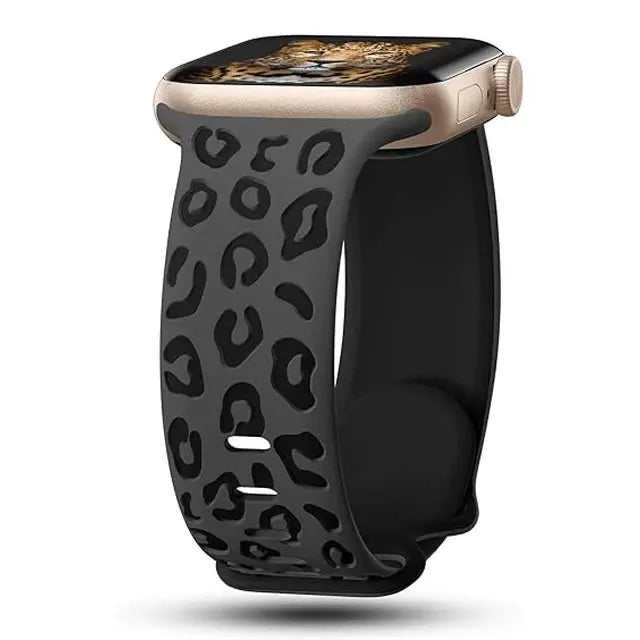 Dual color silicone engraved leopard print band for Apple Watch, blending style and comfort.