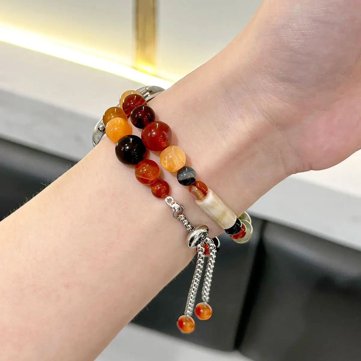 Natural Beaded Apple Watch Band – Adjustable Resin Bracelet