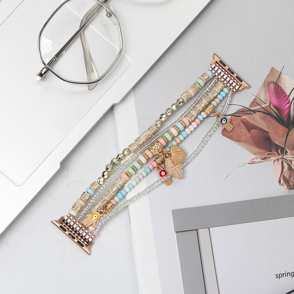 Beaded Apple Watch Band with Charms – Boho Bracelet Strap