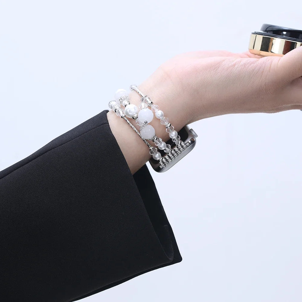 Pearl Beaded Apple Watch Band – Elegant Jewelry Bracelet Strap