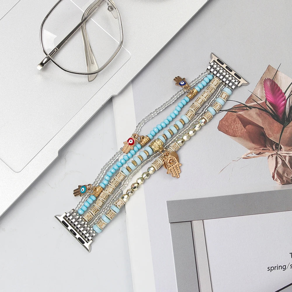 Beaded Apple Watch Band with Charms – Boho Bracelet Strap