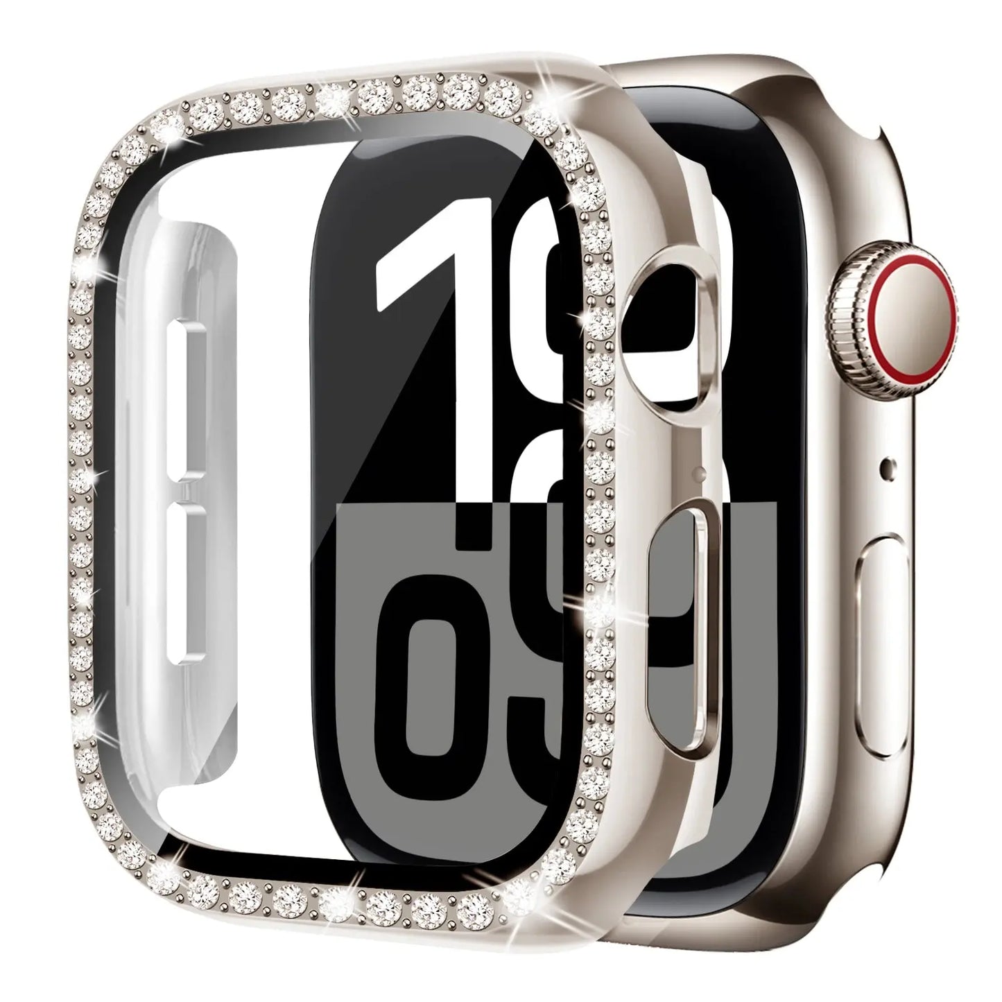Rhinestones case and protective glass for Series 10 watch, 42mm and 46mm models, featuring elegant sparkle and shock resistance.