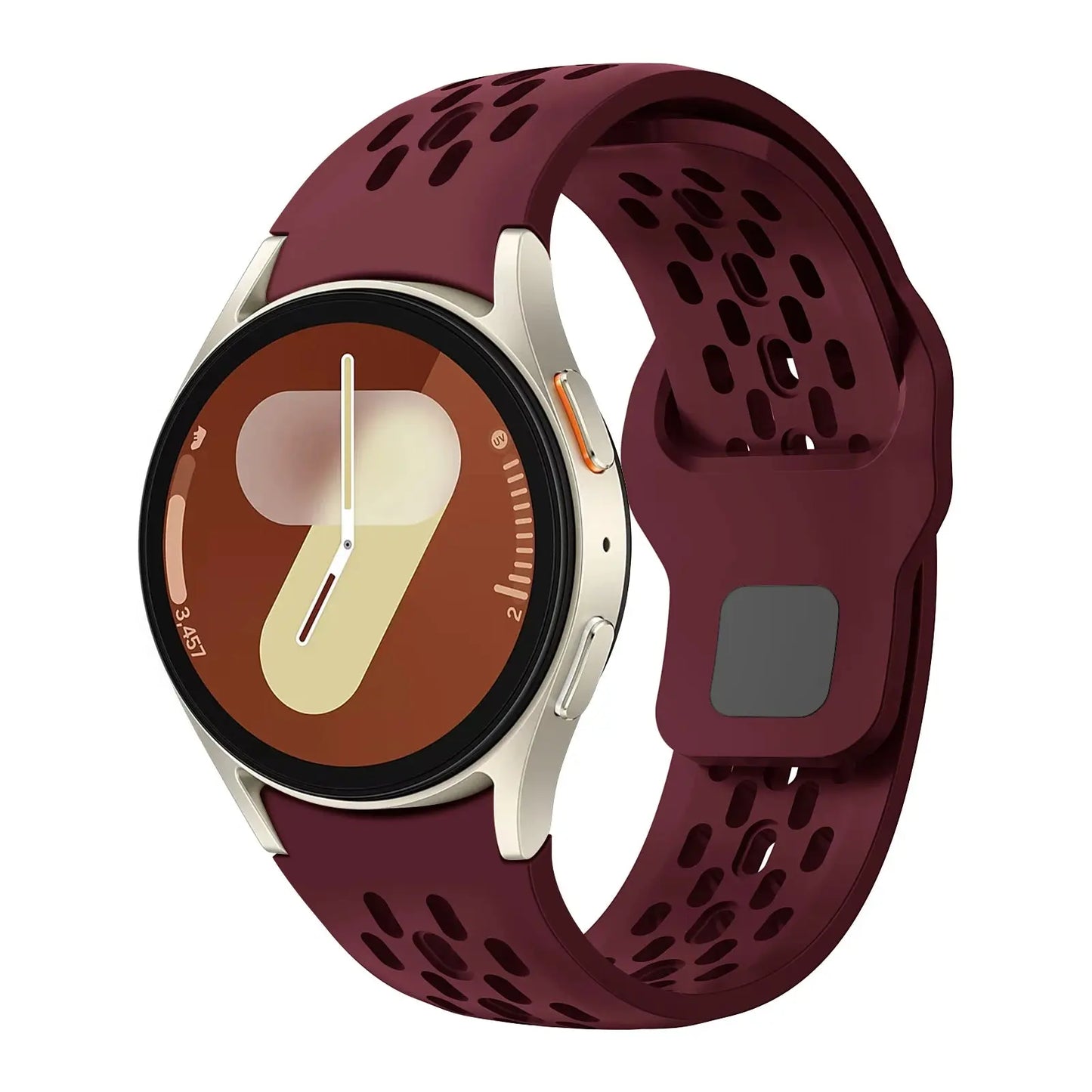 Sport silicone breathable band for Samsung Galaxy Watch 4, 5, 6, 7 with a comfortable porous design.