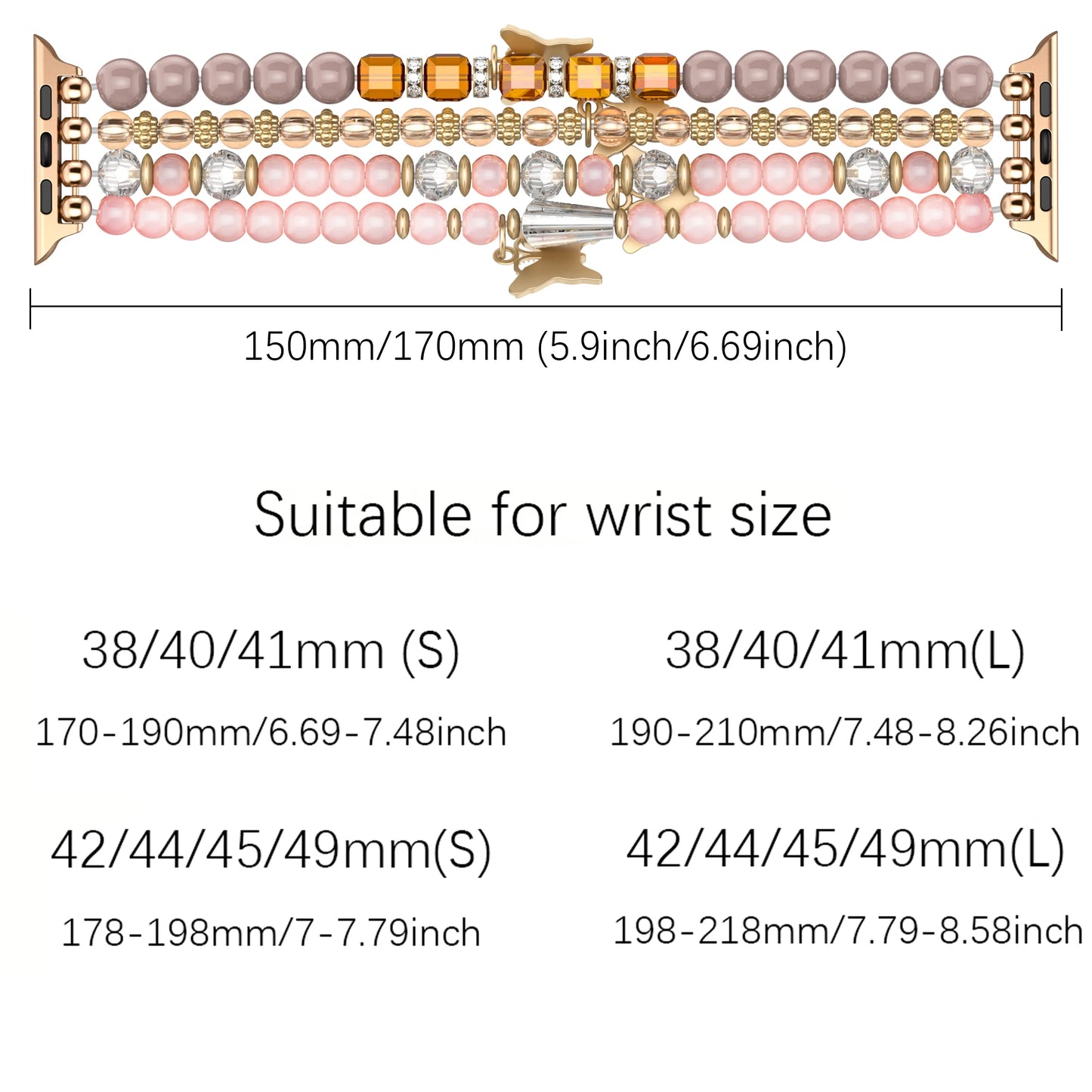 Beaded Apple Watch Band – Boho Bracelet with Butterfly Charms