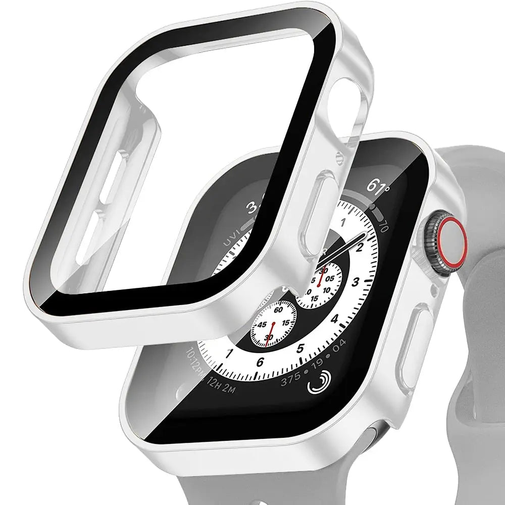 Ultra-thin, water-resistant PC case with screen protector for Apple Watch, showcasing perfect fit and quick installation.