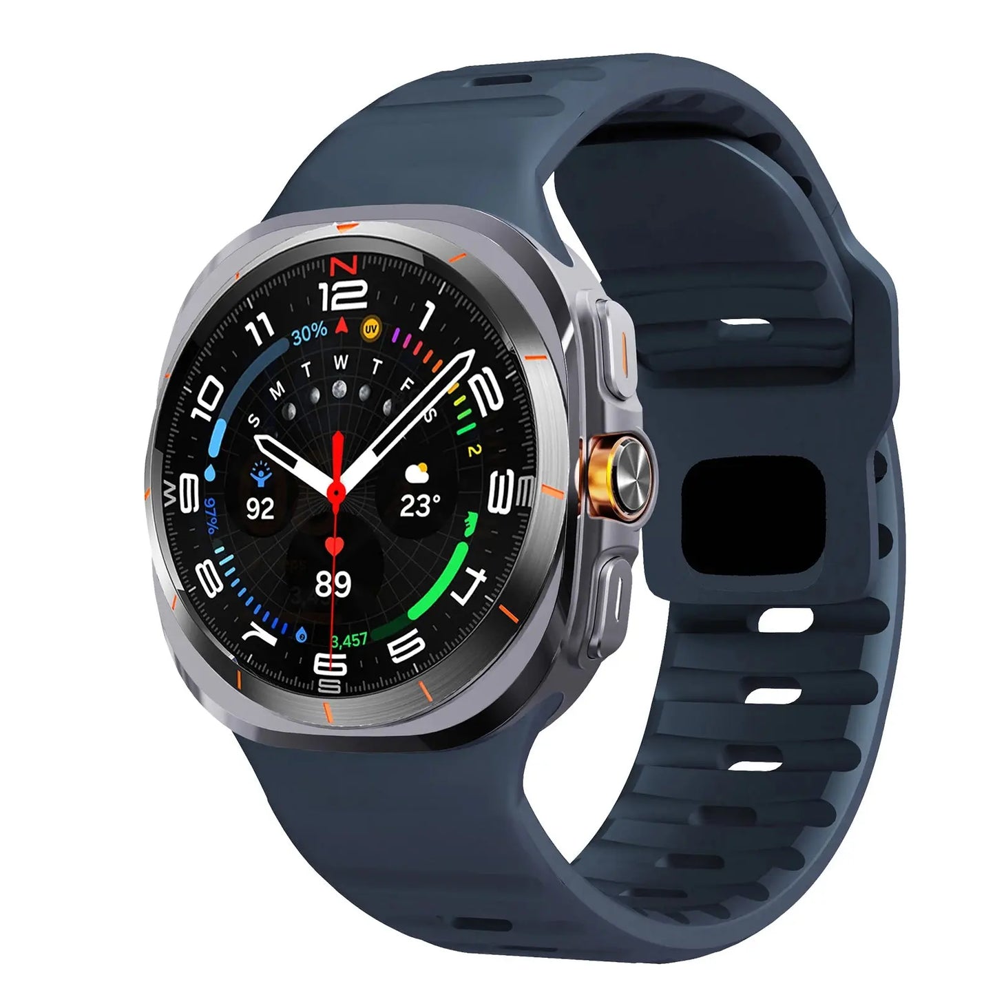 Rugged silicone bands for Samsung Galaxy Watch Ultra, showcasing sporty design and durable comfort.