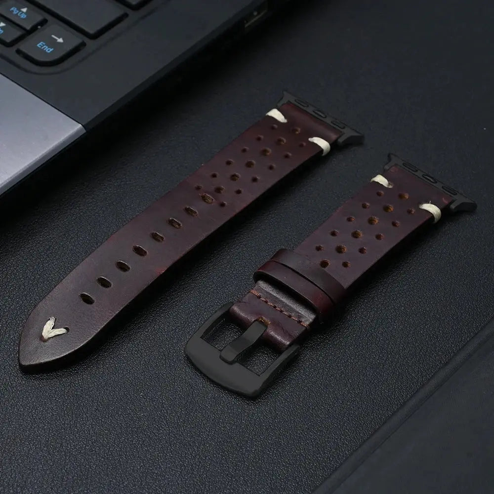 Enzo Classic Leather Band, handcrafted full-grain leather strap, elegant design with perforations for airflow.