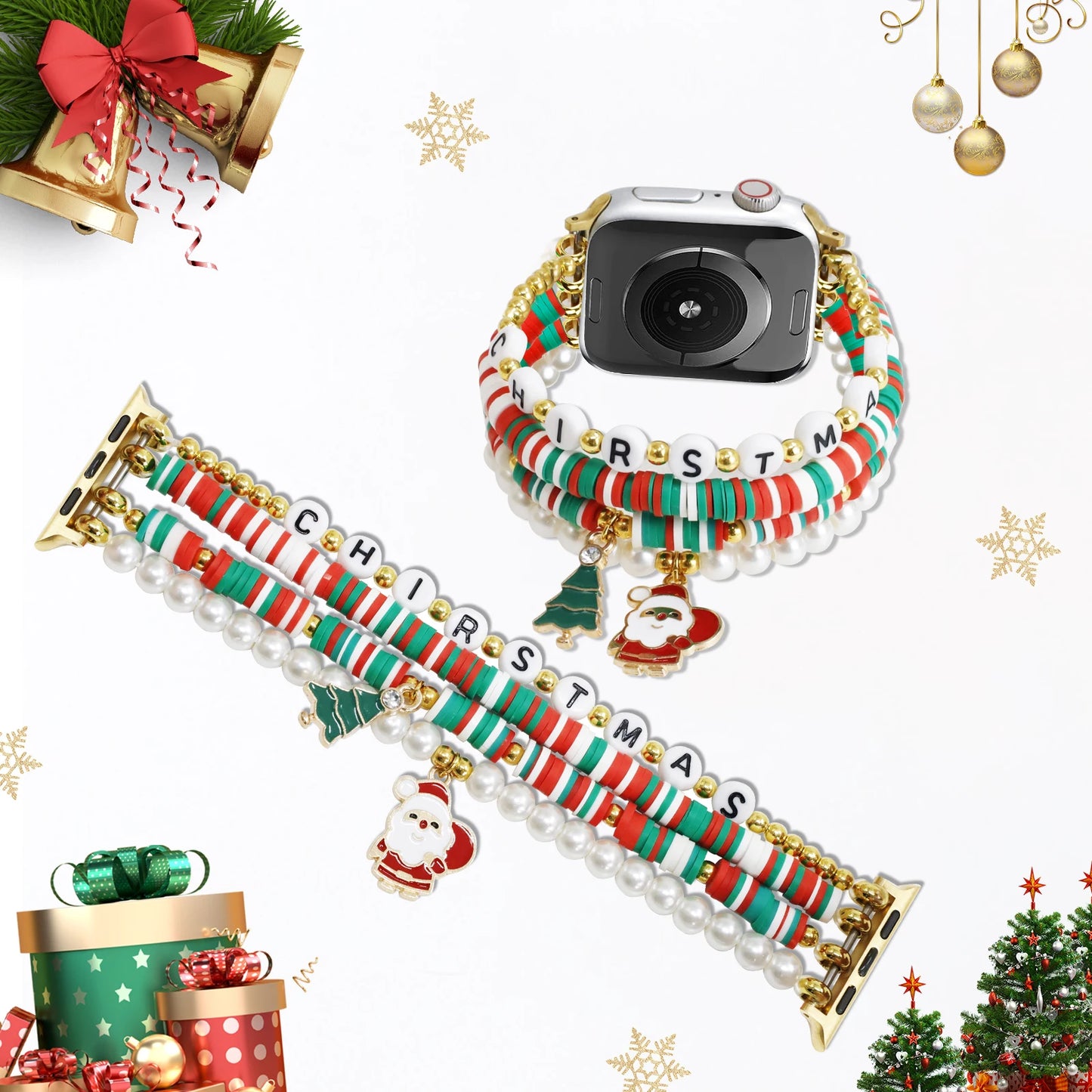 Christmas Beaded Apple Watch Band – Festive Bracelet Strap