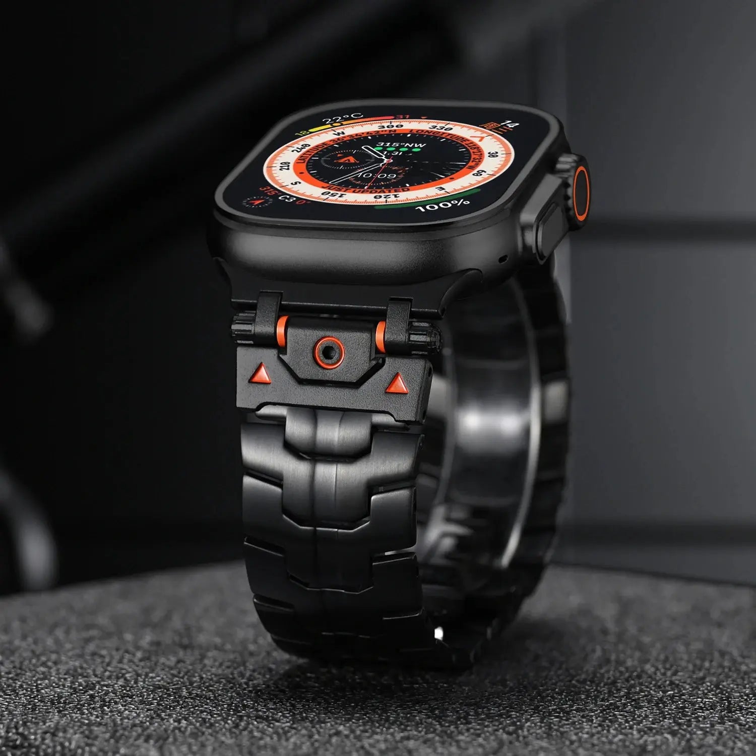 Quentin Metal Band for Apple Watch Ultra 49mm, sleek black stainless steel design, adjustable, modern masculine look.