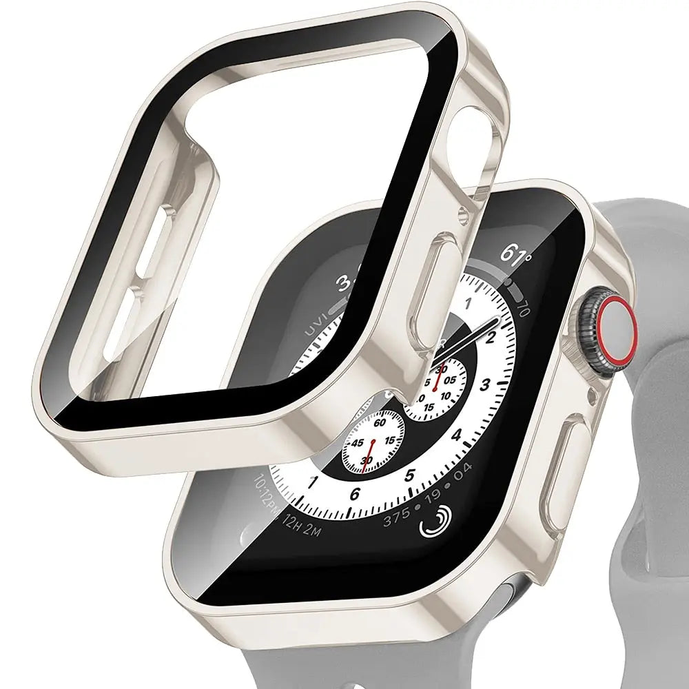 Ultra-thin water-resistant case with screen protector for Apple Watch, showcasing durable design and perfect fit.
