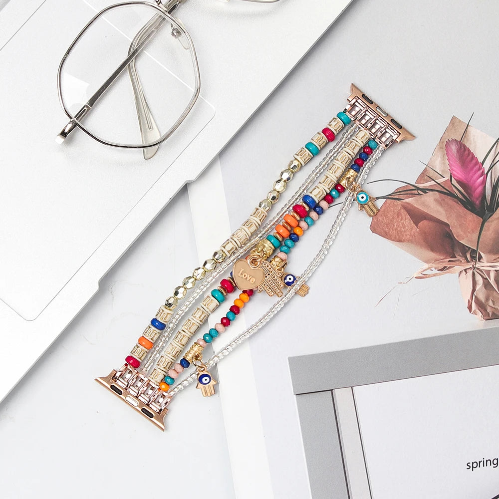 Beaded Apple Watch Band with Charms – Boho Bracelet Strap