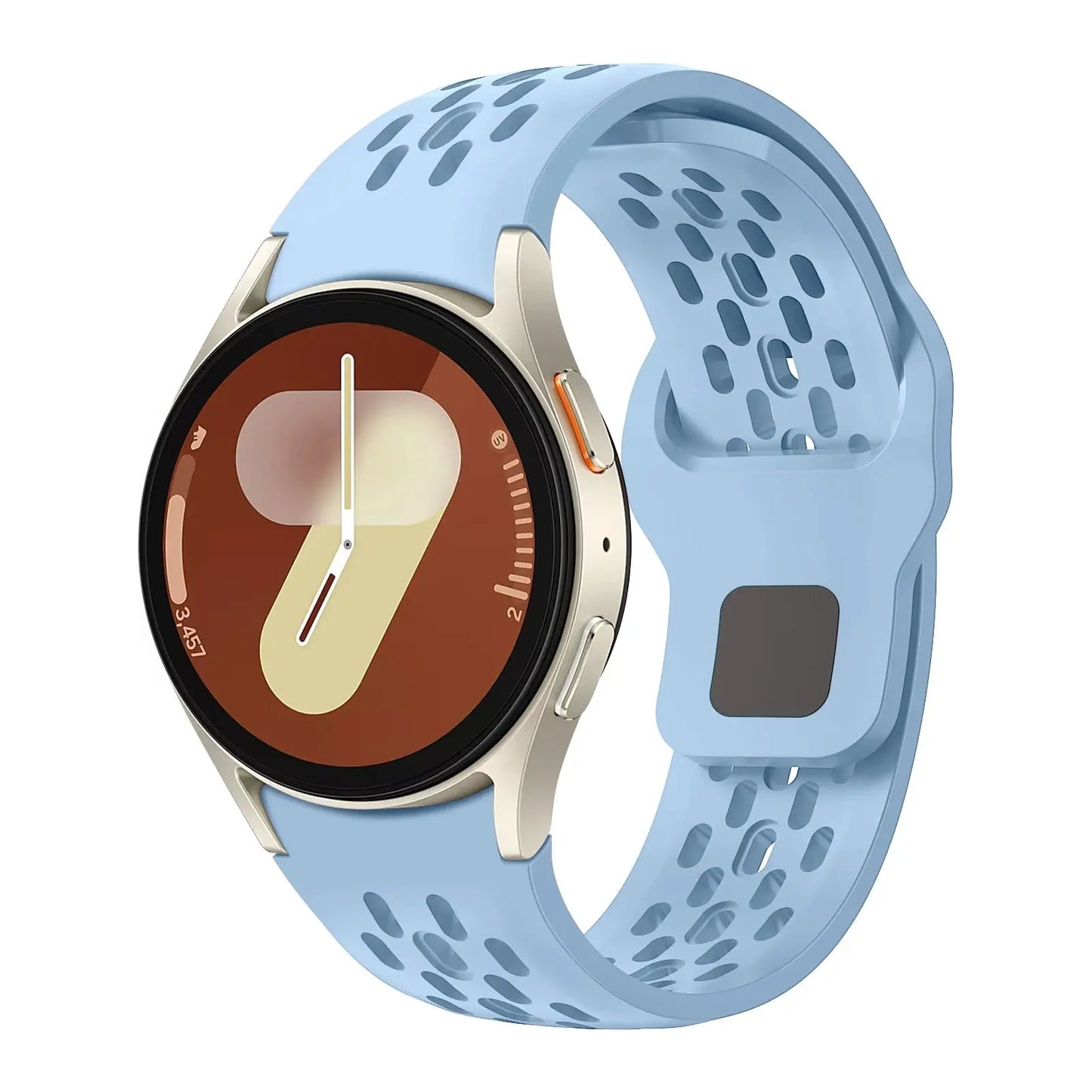 Sport silicone breathable band for Samsung Galaxy Watch, featuring a light blue color and porous design for comfort.
