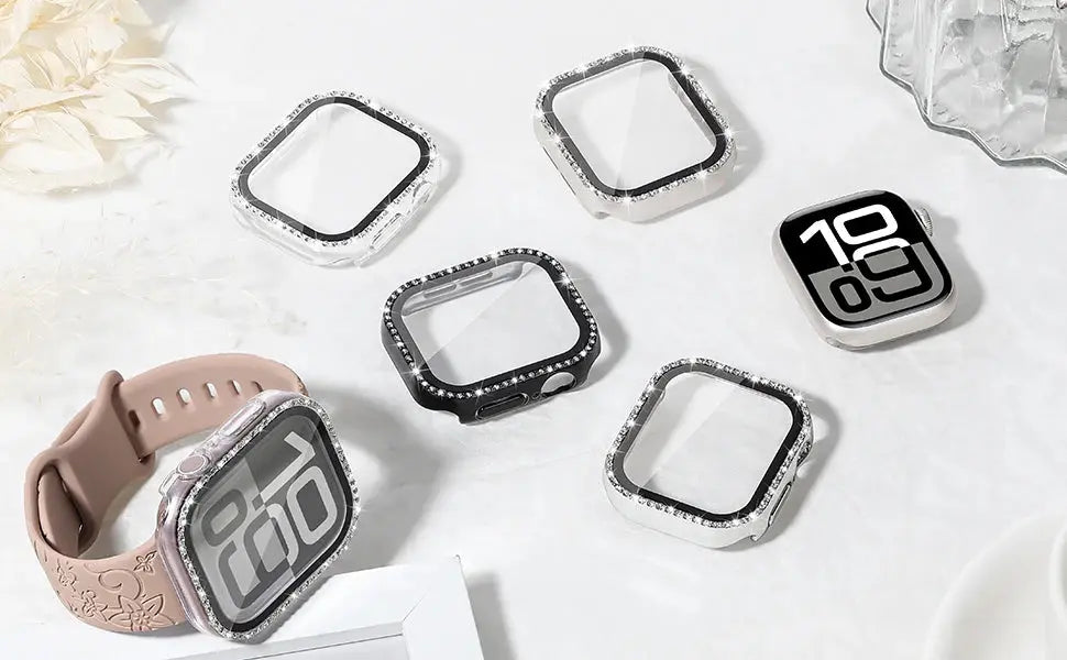 Rhinestones case and protective glass for Series 10 watches, available in multiple colors and styles with elegant design.