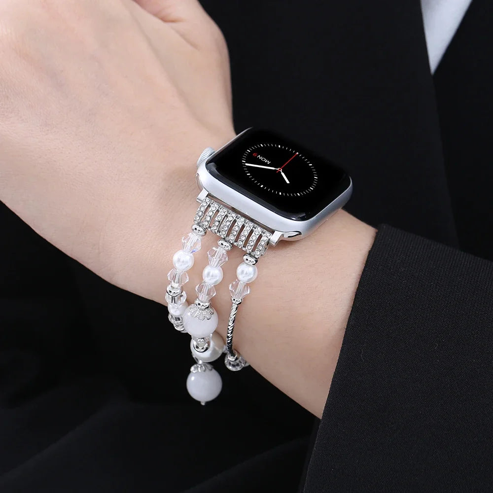 Pearl Beaded Apple Watch Band – Elegant Jewelry Bracelet Strap