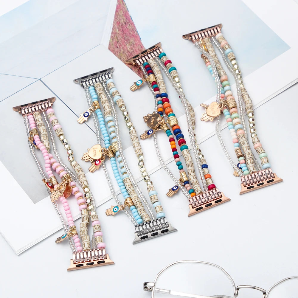 Beaded Apple Watch Band with Charms – Boho Bracelet Strap
