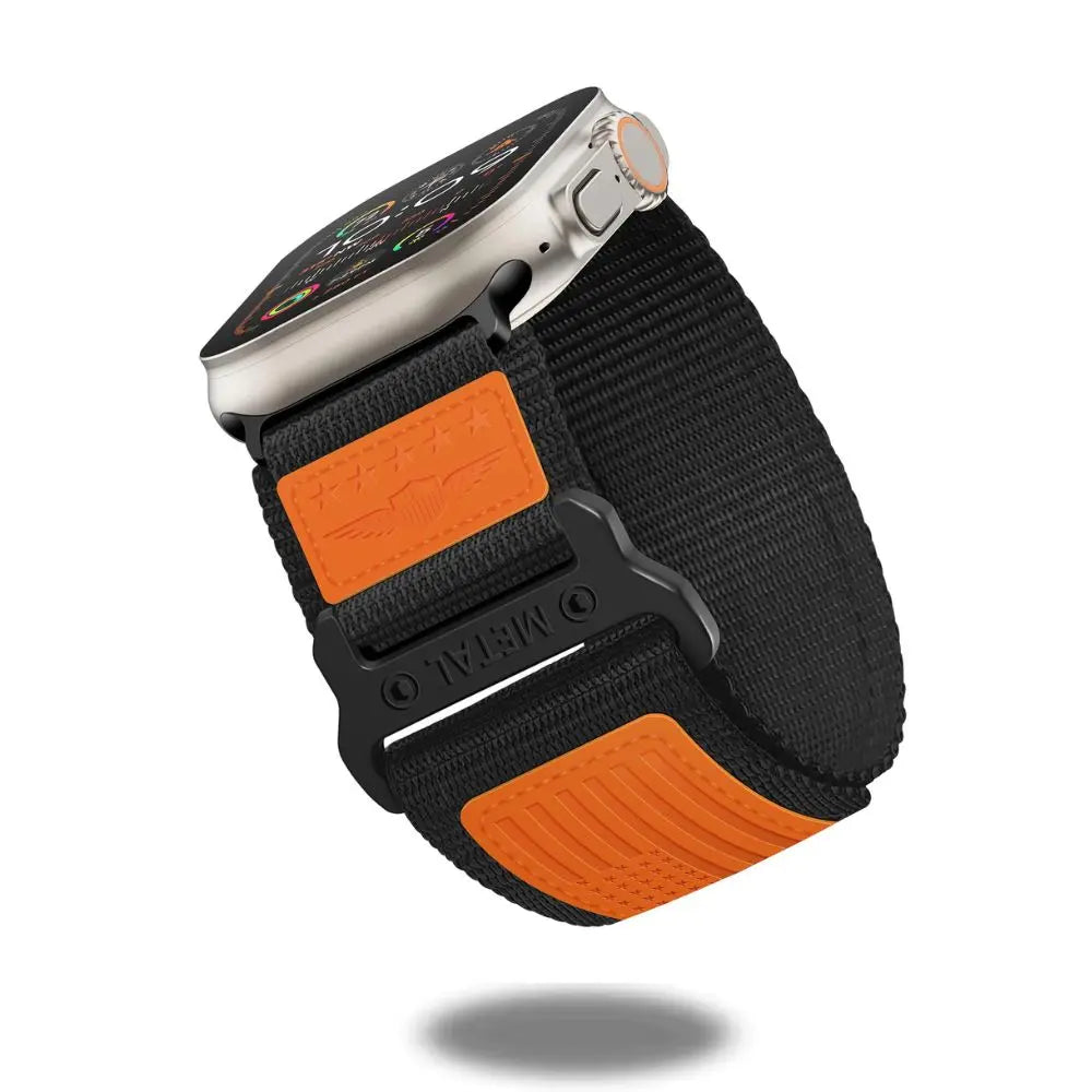 Sport Woven Nylon Band with USA Flag for Apple Watch, featuring rugged design and comfortable fit, compatible with iWatch Ultra 3.