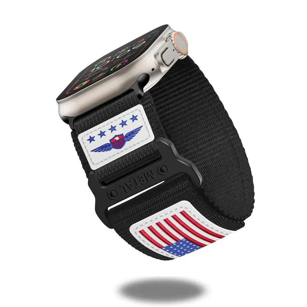 Sport Woven Nylon Apple Watch band with USA flag, durable and stylish for men, designed for iWatch Ultra 3.
