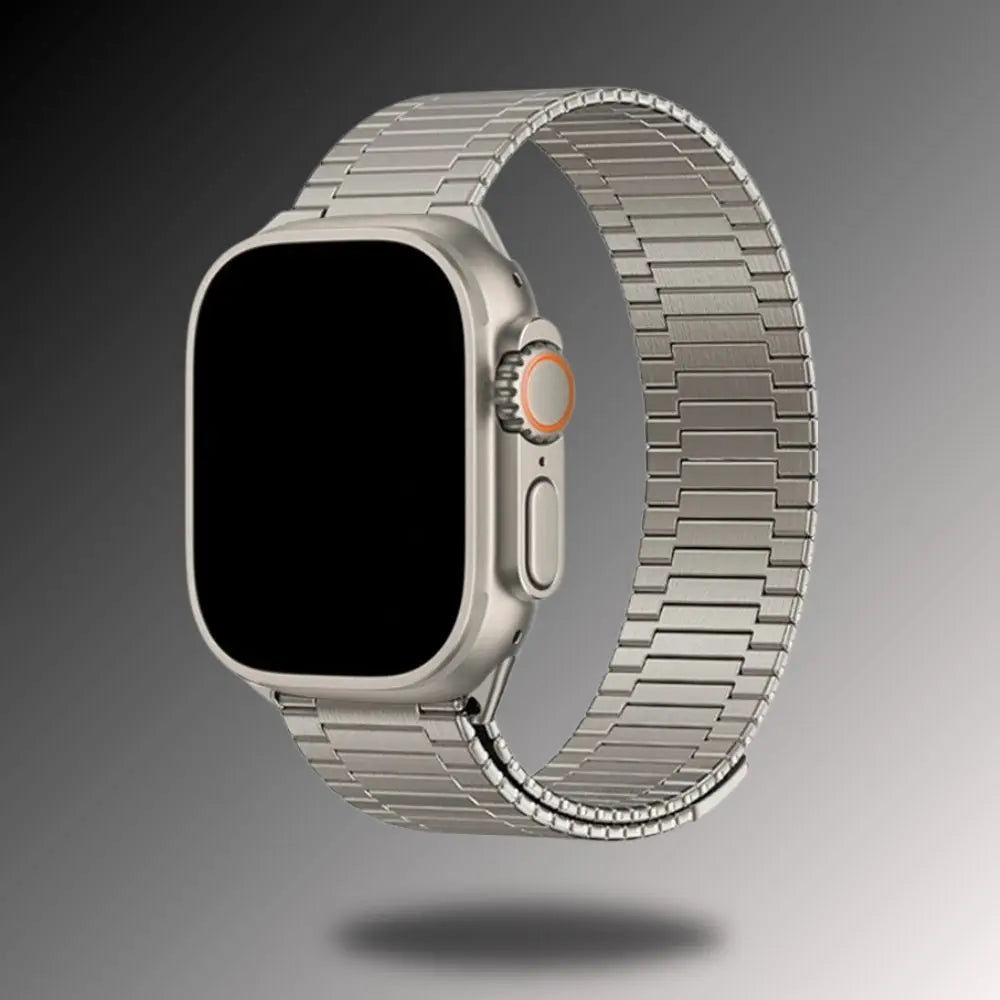 Titanium alloy Apple Watch band with a sleek design, showcasing strength and elegance, perfect for upgrading your style.