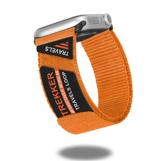 Trekker Travel Loop Apple Watch Ultra 3 band in orange, made from durable nylon, ideal for adventure lovers.