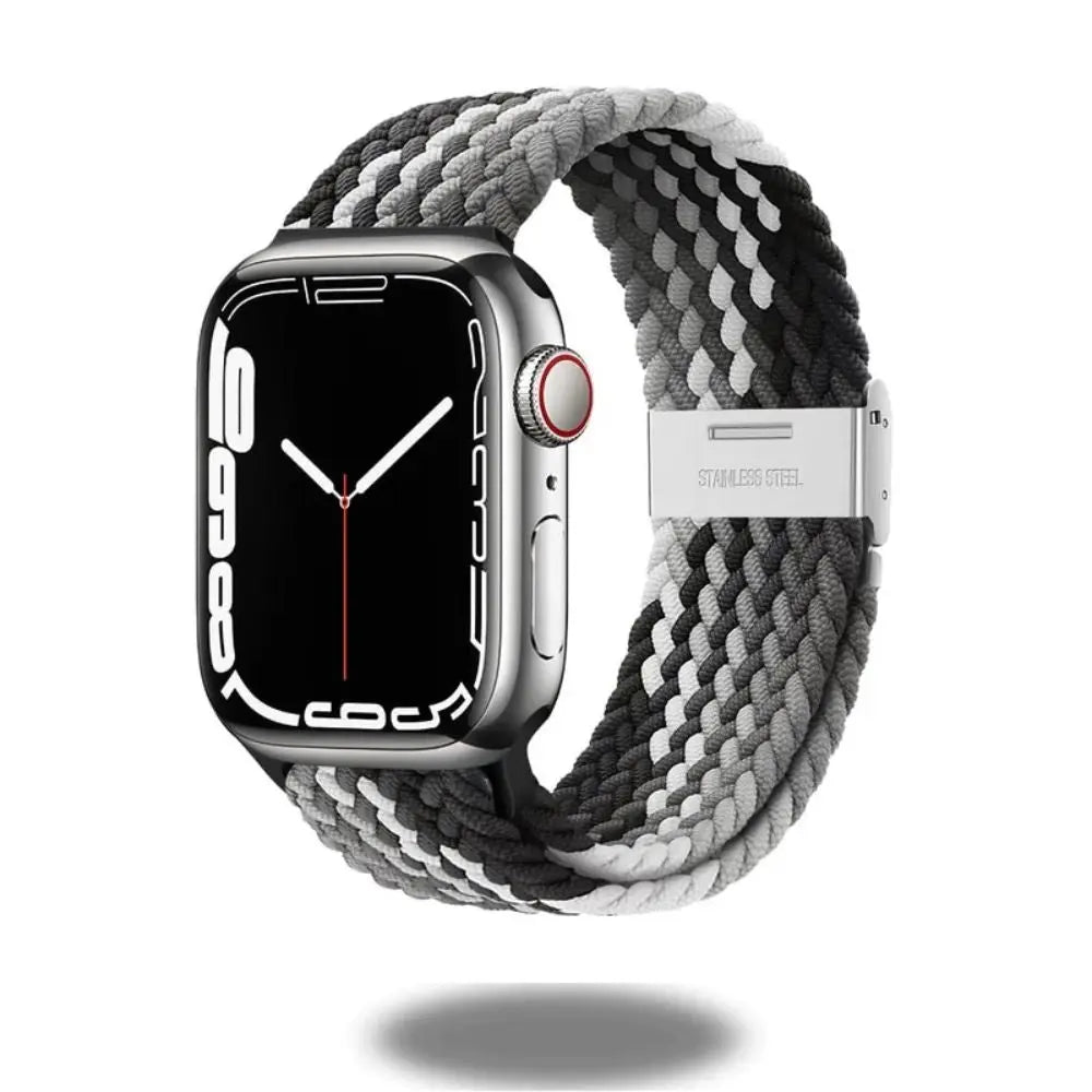 Blackberry Braided Adjustable Loop for Apple Watch in grey and black, showcasing breathable nylon material and adjustable clasp.