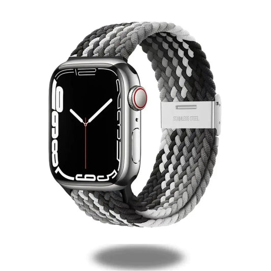 Blackberry Braided Adjustable Loop for Apple Watch in grey and black, showcasing breathable nylon material and adjustable clasp.