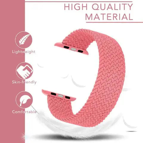 Braided Solo Loop Band for Apple Watch in pink, made from lightweight, skin-friendly material for comfort.