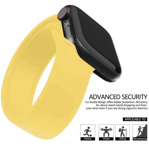 Silicon Solo Loop Bands in yellow, featuring no-buckle design for comfort and secure fit during fitness activities.