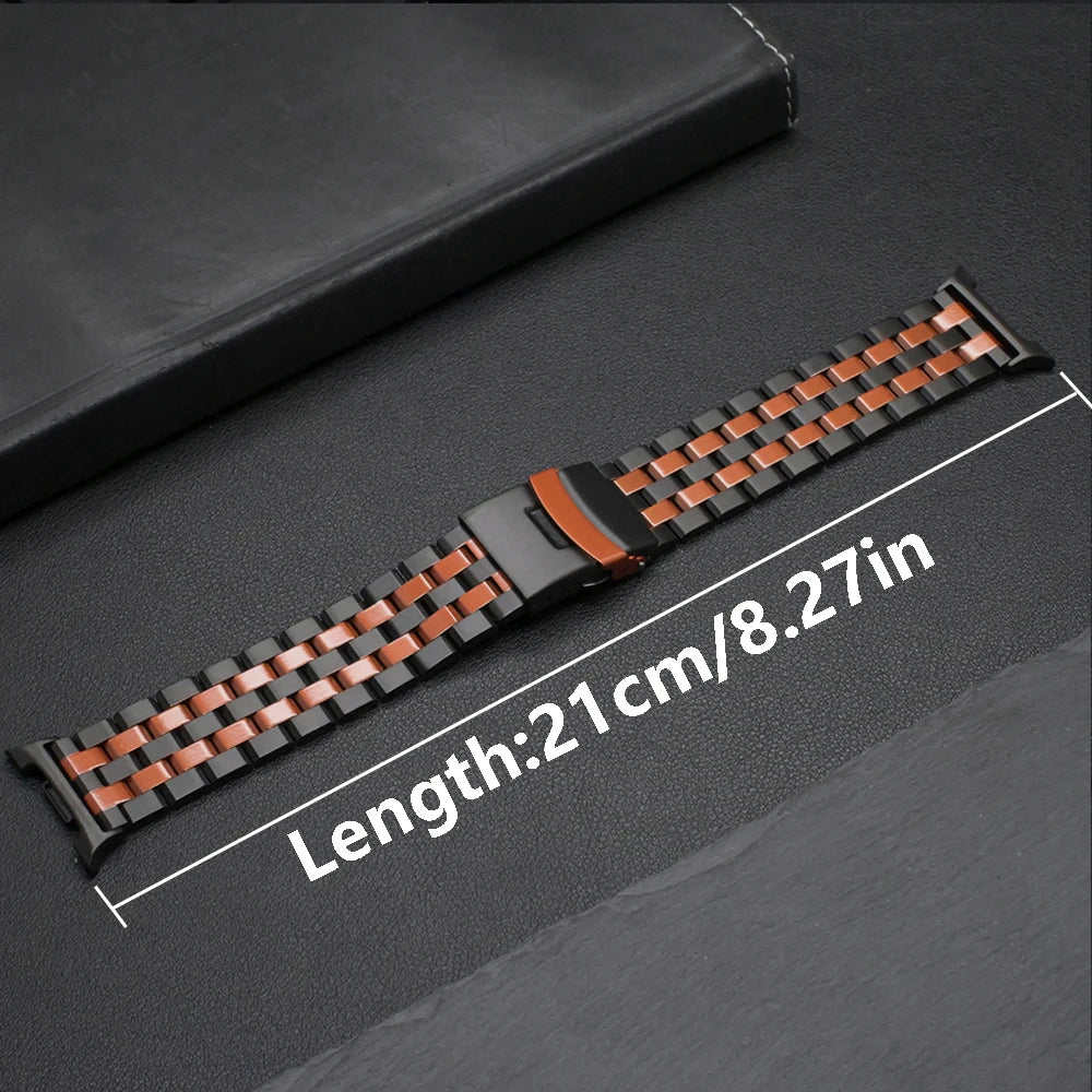 No Gaps Stainless Steel Bracelet for Samsung Galaxy Watch 8/Classic 46mm with 21cm length shown in image.