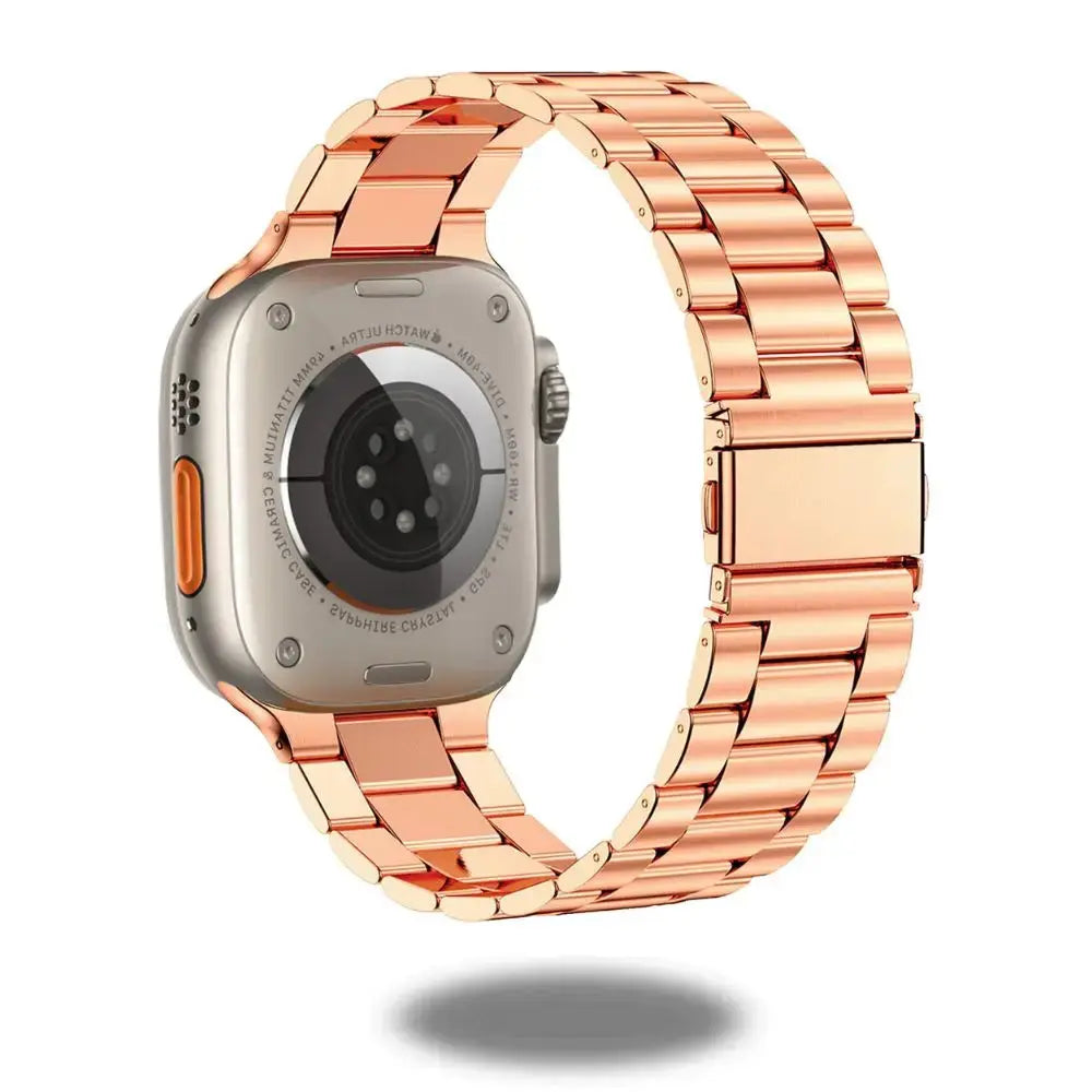 Classic stainless steel band in rose gold design, crafted for comfort and style on your smartwatch.
