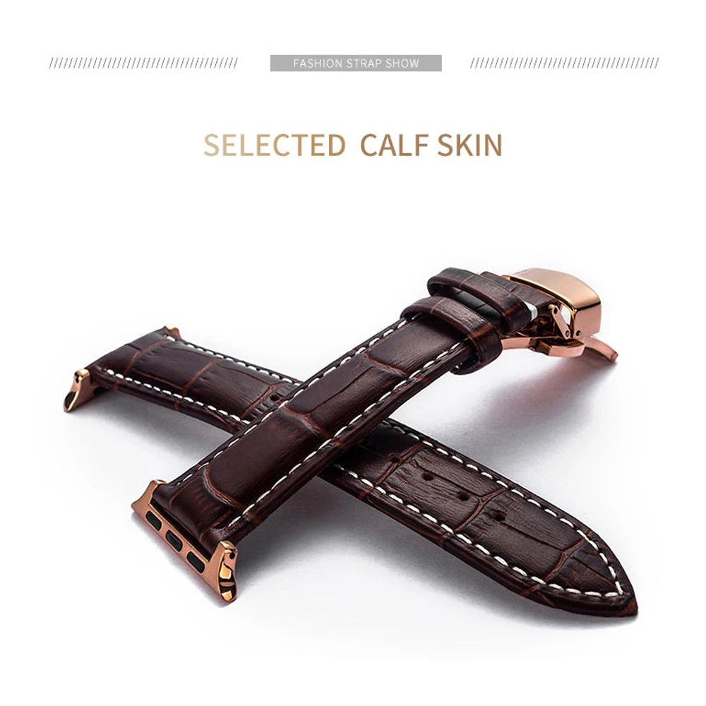 Luxury Crocodile Texture Leather Band for Apple Watch featuring selected calf skin and elegant design.