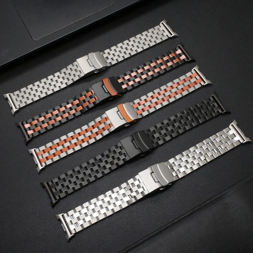 No Gaps Stainless Steel Bracelet for Samsung Galaxy Watch 8/Classic 46mm in various styles and colors.