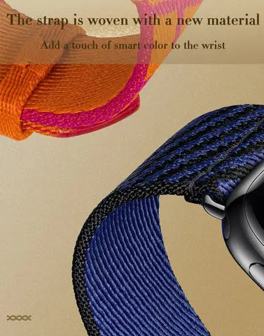 Colorful woven nylon Apple Watch strap showcasing stylish smart colors and a comfortable fabric-like feel.